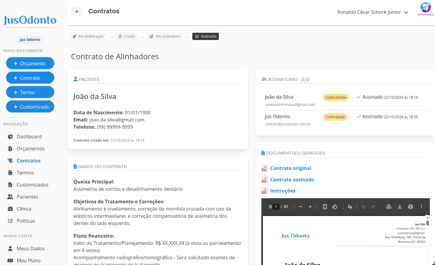 Plataforma JusOdonto em uso